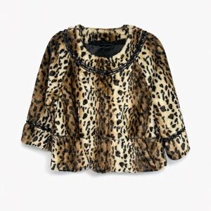 Vintage Faux Fur Leopard Print Jacket Cropped Glam Statement Coat
